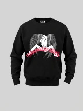 Gildan Black Crewneck Sweatshirt with Angel Graphic and Pink Text